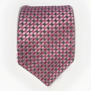 Tommy Hilfiger Mens Silk Necktie Pink Geometric Workwear Gifting USA 90s VTG